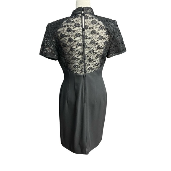 Donna Morgan Sheath Cocktail Dress Size 6P Black Sheer Lace Back High Neck Party - Picture 8 of 12